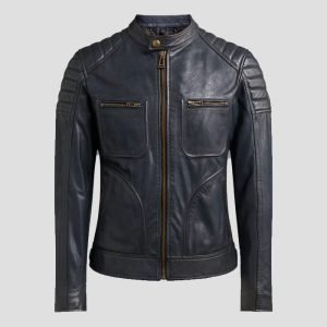 Men Pure Neavey Blue Leather Jacket