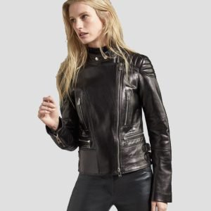 Women Pure Black Stylish Leather Jacket