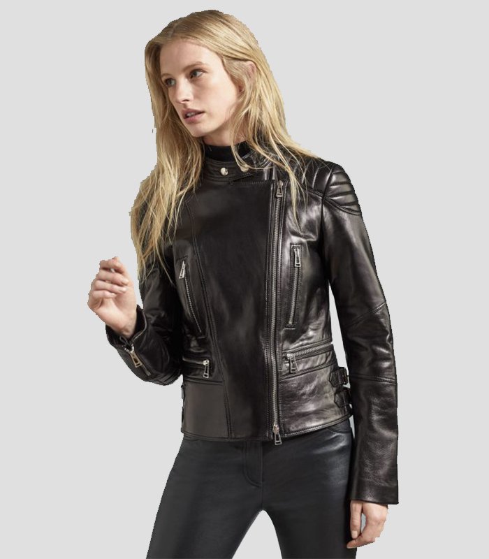 Women Pure Black Stylish Leather Jacket