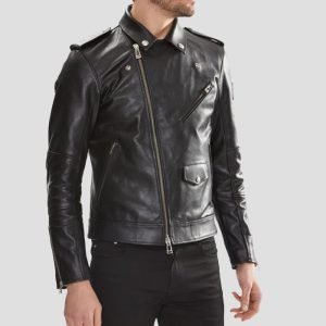 Men Pure Black Leather Jacket