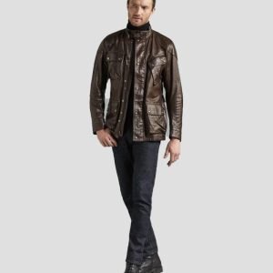Men Pure Dark Brown Leather Jacket