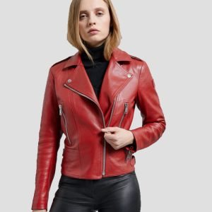 Women Pure Red Leather Jacket