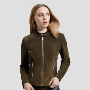 Women Pure Light Green Leather Jacket